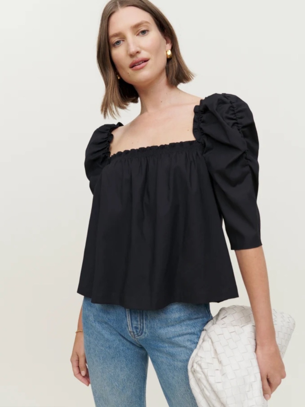 ·Reformation· Black Square Neckline Puff Sleeve Rylee Top Size XS